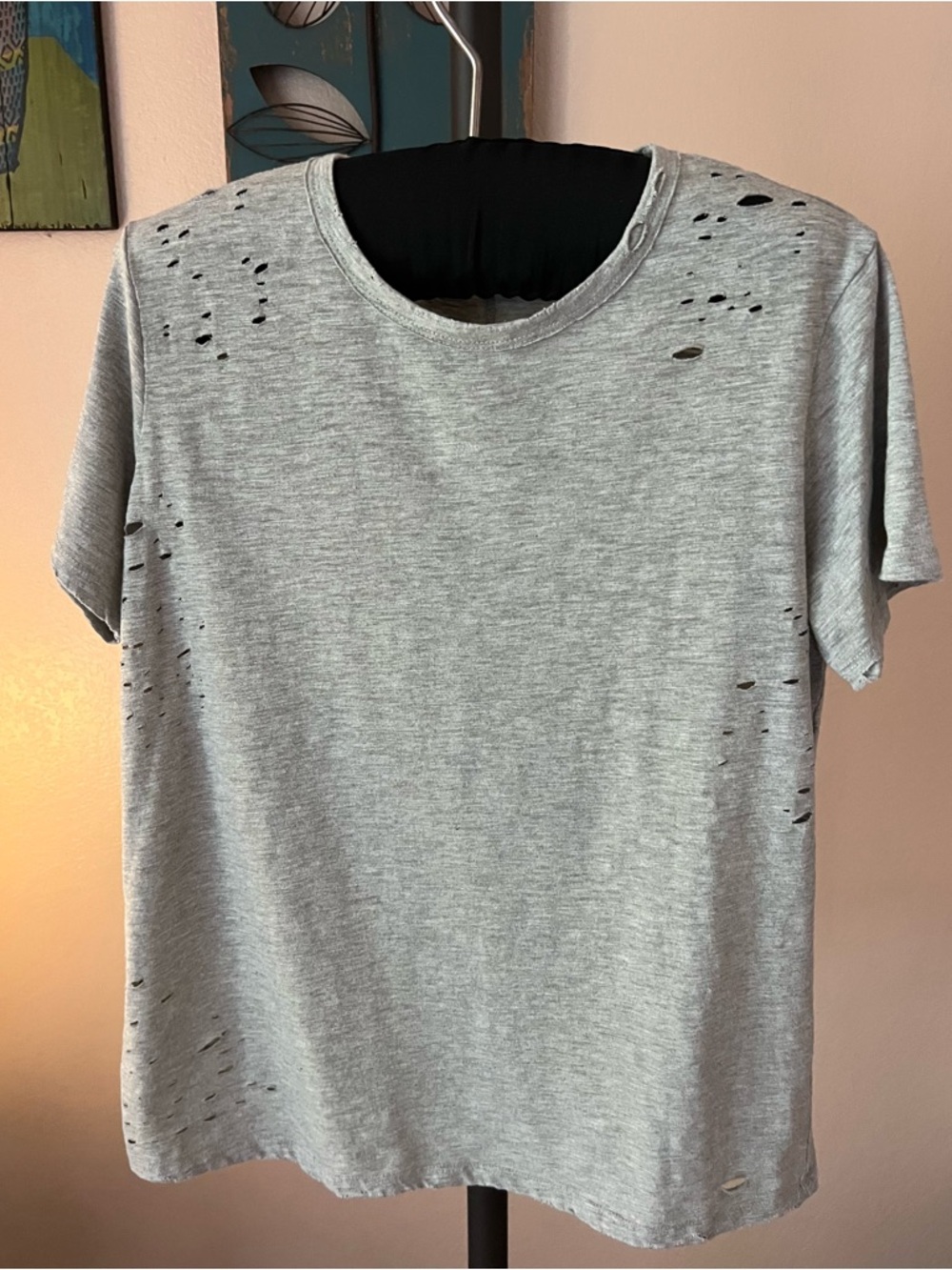 La Hearts Gray Distressed Short Sleeve Tee